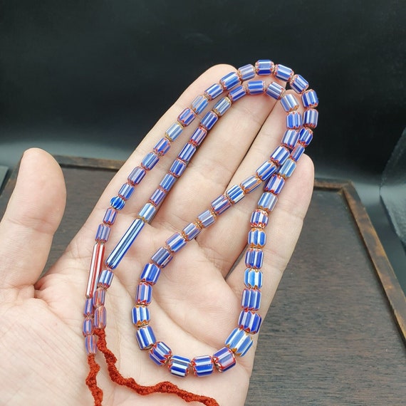 Vintage old blue chevron beads old ventian glass chevron beads necklaceGift