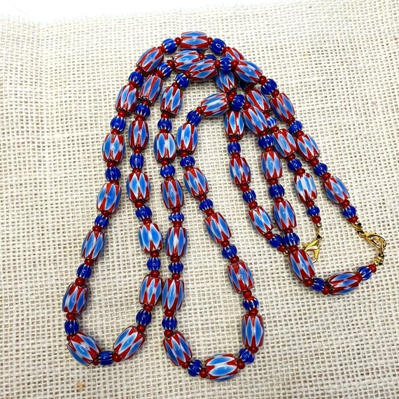 Vintage chevron and white heart venetian beads glass beads necklace nc-108