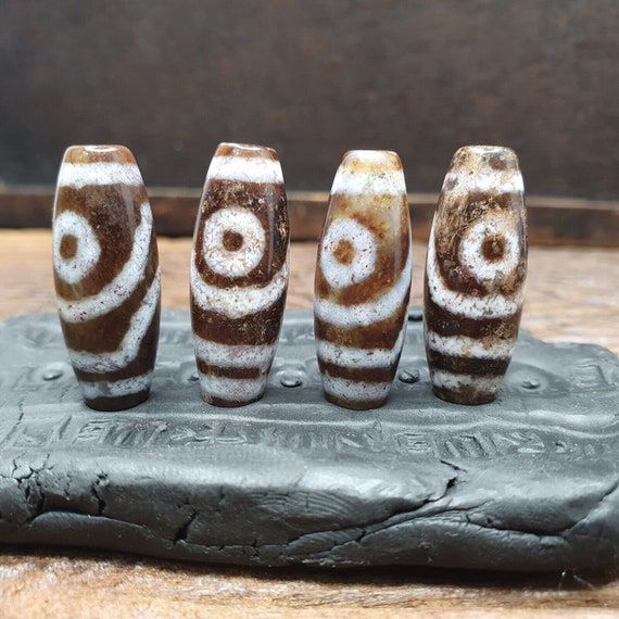 Lot 4 pcs eye beads tibetan dzi bead old amulet agate tibet gzi pendant shd-l4