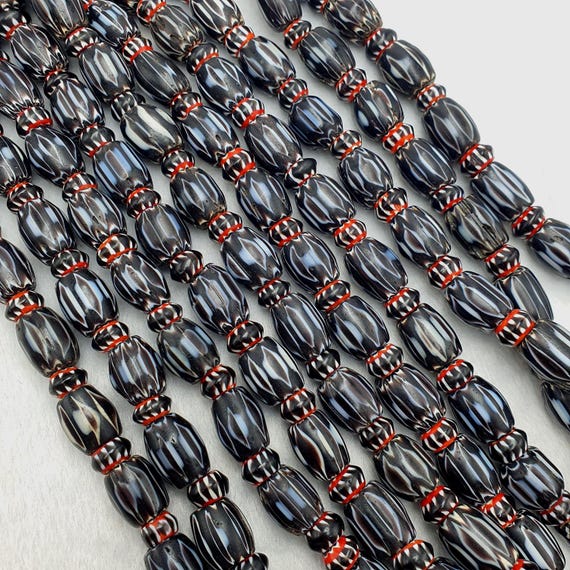 Vintage black chevron venetian style multilayers glass beads necklace Gift chb-12
