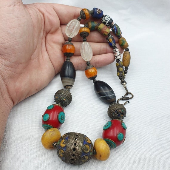 Moroccan necklace handcrafted amber vintage jewelr