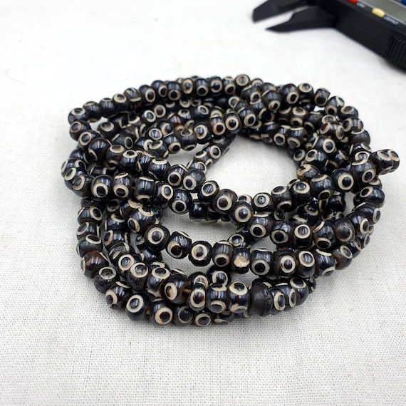 Lot 2 old tibetan carving yak bone necklace tribal decorated beads strands #b7