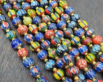 Vintage venetian african style glass chevron 8.5-9mm beads long strand