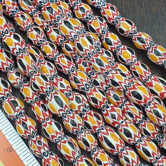 Vintage venetian african style colorful glass chevron beads long strand 11x13mmGift