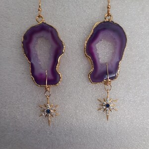 Achat Druzy Polarstern Charme baumeln Ohrringe, natürliche Achat Druzy Ohrringe, Geschenk für sie, Geburtstagsgeschenk