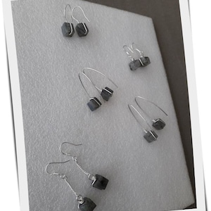 Blue flash Labradorite earrings. Sterling silver gemstone cube dangle earrings. Minimalist earrings. Wire wrapped earrings,  Christmas gift