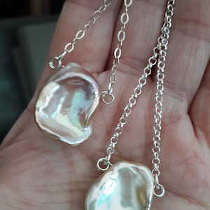 Baroque pearl chain necklace, Big Rainbow freshwater pearls, Sterling silver 925 chain necklace, Keshi Pearl Pendant, Gift for her, Handmade