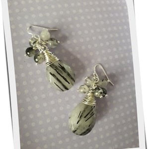 Black rutilated quartz earrings,  Dangle cluster earrings, Wire wrapped faceted teardrop earrings. Christmas gift, Gift for her
