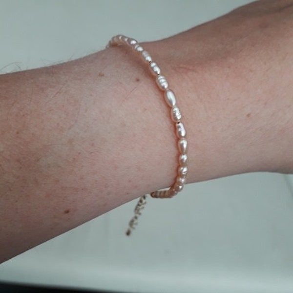 14K Gold filled tiny freshwater pearl bracelet. AAA pearl bracelet. Adjustable gold filled bracelet, Bridal bracelet, Christmas gift