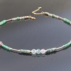 Fluorite Aventurine Beaded Necklace Multicolor Gemstone Necklace Fluorite Choker Gemstone Jewelry Trendy Necklace Gift for Her Handmade