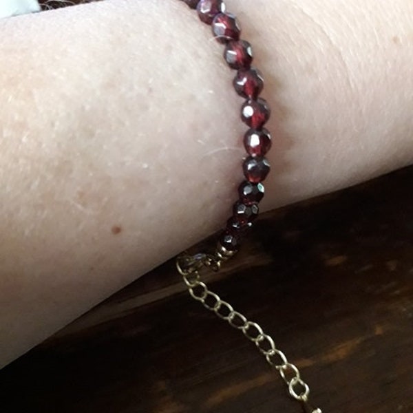 AAAAA Mozambique garnet bracelet, 14K gold filled bracelet, 4mm faceted natural garnet beads, Dainty Bracelet, Christmas gift, Gift for her