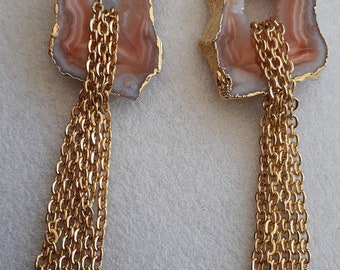 Agate druzy chain dangle earrings, Natural Agate Druzy Earrings, Druzy earrings, Gold filled earrings, Gift for her, Birthday gift, Handmade