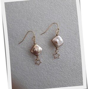 Freshwater cultured  square pearl  earrings Dangling pearl earrings. 14K Gold filled earrings. Bridal earrings. Christmas gift, Gift for her