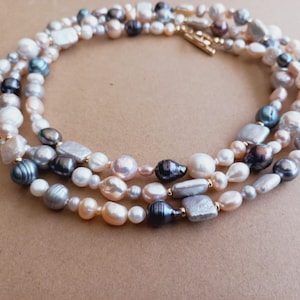Elegant long necklace, Pearl necklace, Baroque pearl necklace, Freshwater pearl necklace, Gift for her, Birthday gift, Gift for Mom