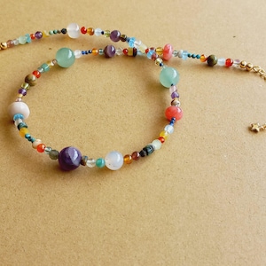 Multi gemstone necklace Multicolor precious stone necklace Colorful necklace Multi Gems Gift for Her Gift for Girlfriend  Handmade