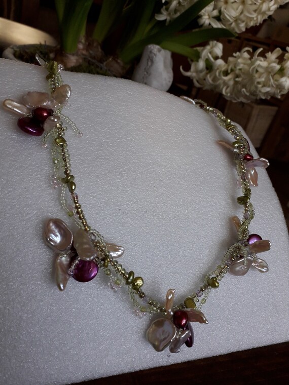 Collana con fiore di orchidea con perle a goccia, gioielli per