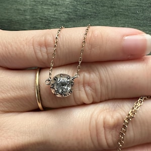 Solitaire Antique Georgian Paste on gold chain black dot foiled back silver on 8ct gold vintage chain Germany diamond paste 333 crimped
