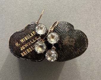 Antika georgianska örhängen med dubbel diamantpasta, folierade, slutna baksidor, 14k fransk tråd, hängande silver i roséguld, boucle d'oreille, jubileumsring