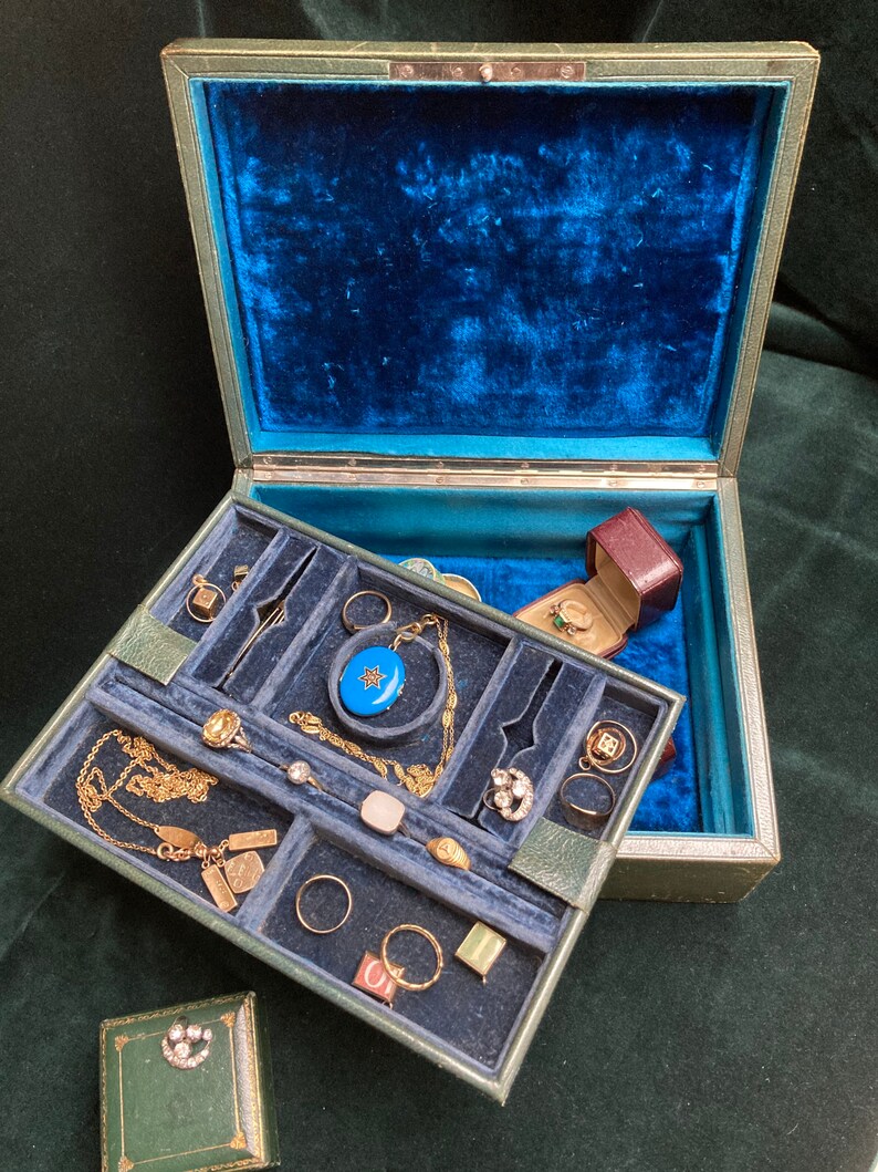 Antique Jewelry Box Velvet and Leather Etsy