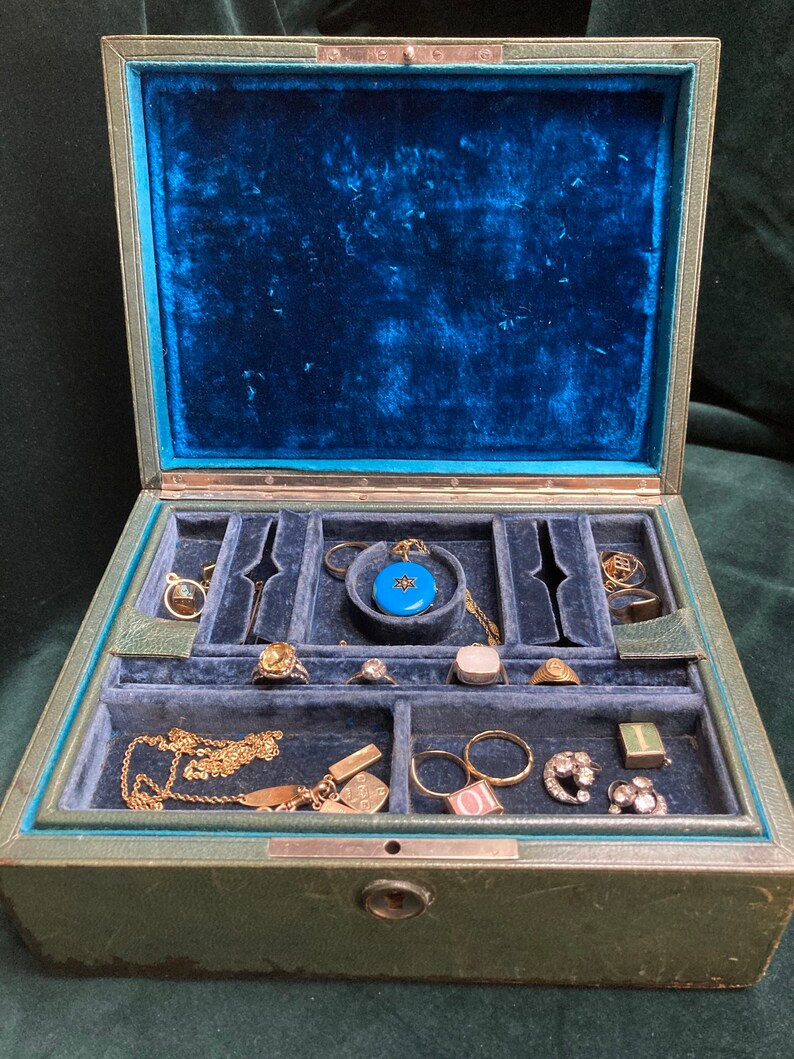 Antique Jewelry Box Velvet and Leather Etsy