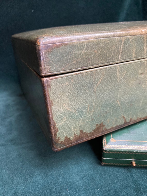 Antique Jewelry box velvet and leather Gem