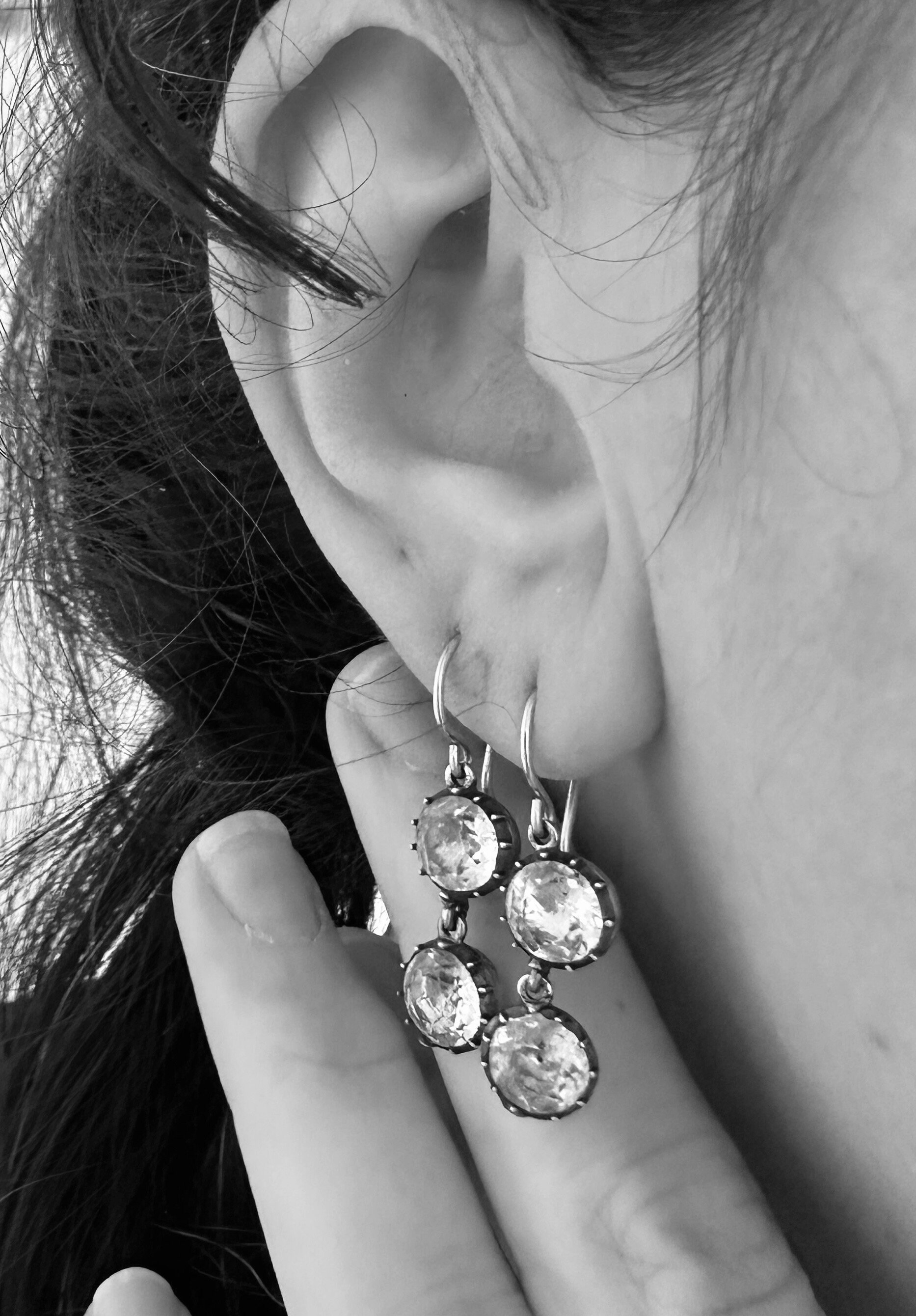 Boucles D'oreilles Pendantes Vintage Géorgiennes - Or 18 Carats Et Diamants - Transformables