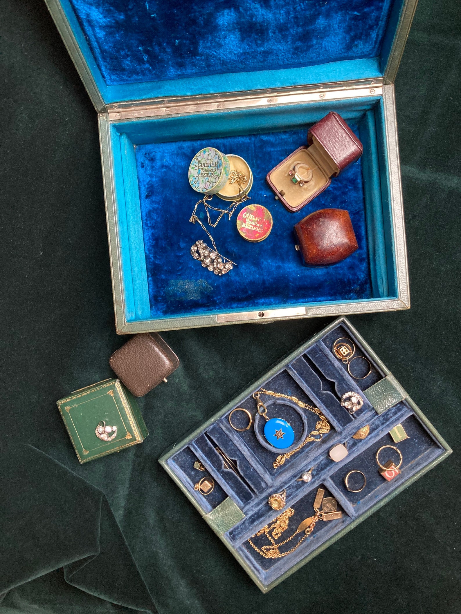 Antique Jewelry Box Velvet and Leather Etsy