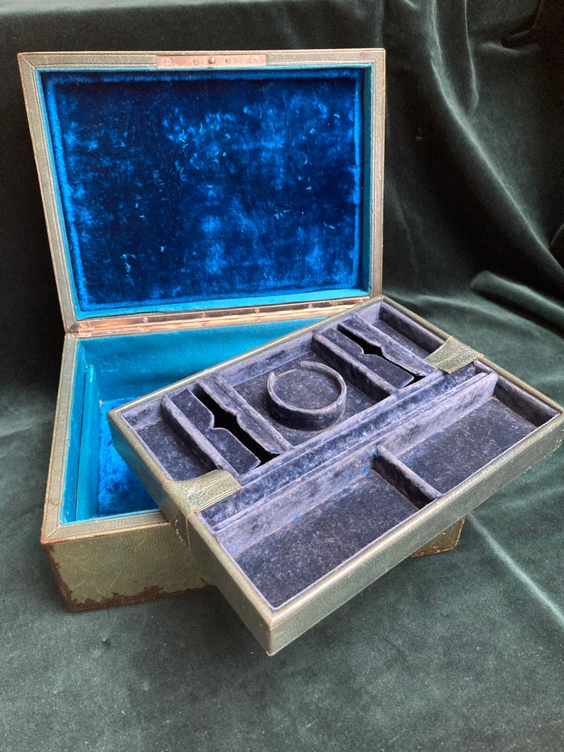 Antique Jewelry Box Velvet and Leather Etsy