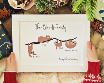 Sloth Family Print, Unframed, Gift Wrapped