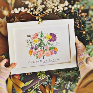 Original Birth Flower Family Print, Personalised Mother's Day Gift, Custom Floral Bouquet Art