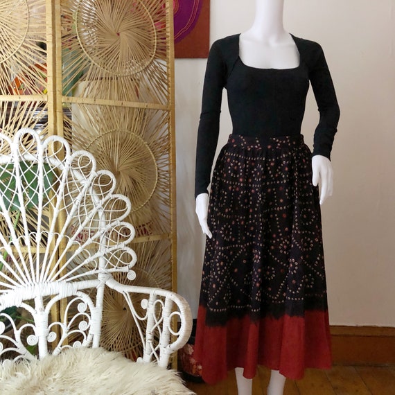 Vintage Anokhi 70s Indian skirt batik tie dye XS