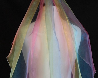 Rainbow, Veil, 1 Single Tier, Pencil Edge, Elbow, Length, Waist, Short, Shoulder, Fingertip, Wedding, Yellow, Blue, Pink, LB Veils LBV180 UK