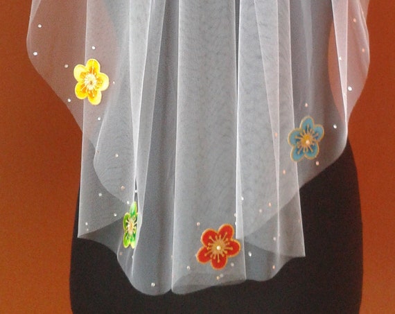 Flower Veil Wedding Crystal Diamante UK White Ivory Cream Grey Blue LBV206 UK