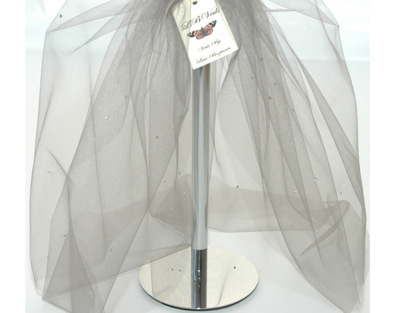 2 Tier Crystal Bouffant Silver Grey LB Veils 154 UK