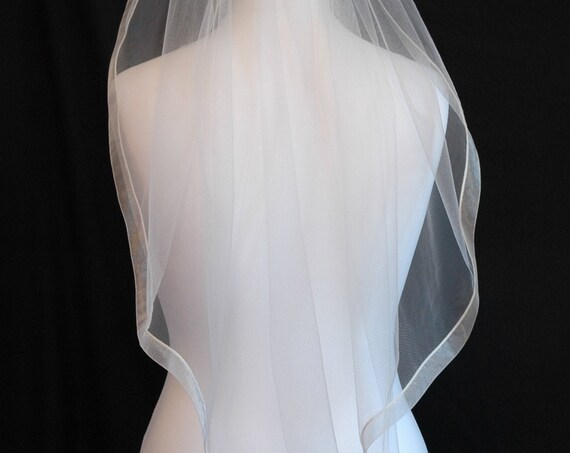 1 Tier Wedding Veil Ribbon Edge Beige Grey Blue Black Silver Ivory LB Veils LBV183 UK