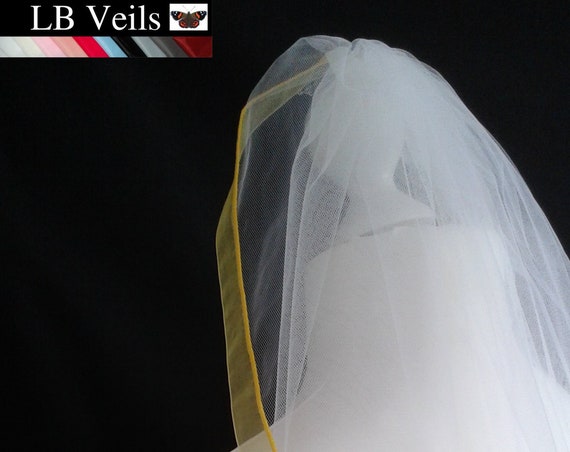 Yellow Ribbon Edge 1 Tier Veil Plain Wedding LB Veils LBV183 UK