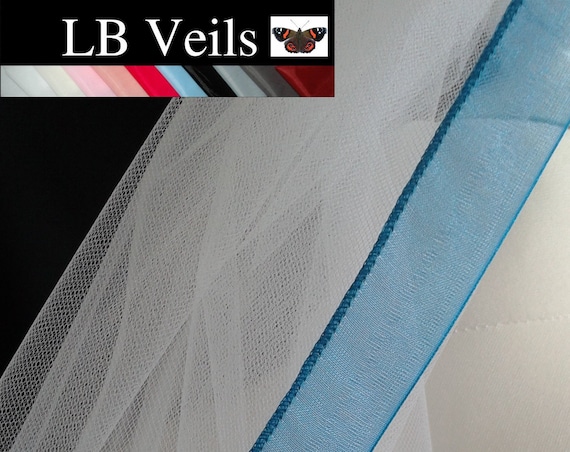 Teal Blue Ribbon Edge 1 Tier Veil Plain Wedding LB Veils LBV183 UK