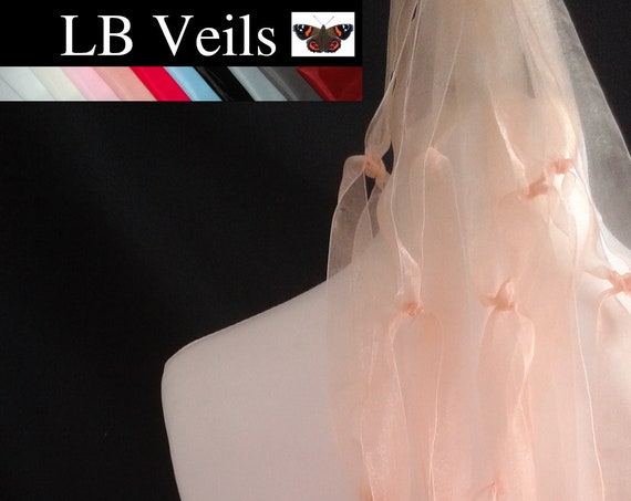 Blush Pink Ribbon Veil Wedding Bridal Prom LB Veils LBV188 UK