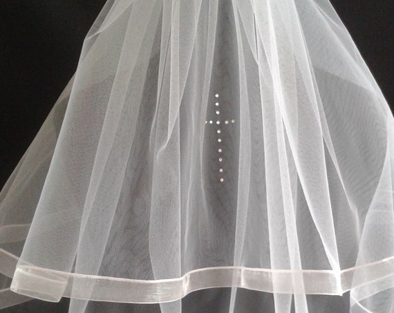 Holy Communion Veil 2 Tier Crystal Cross LB Veils LBV187 UK
