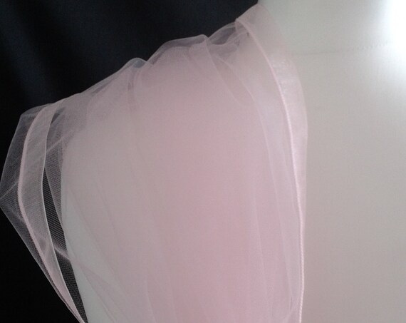 Pink Ribbon Edge Veil 1 Single Tier Plain LB Veils LBV183 UK