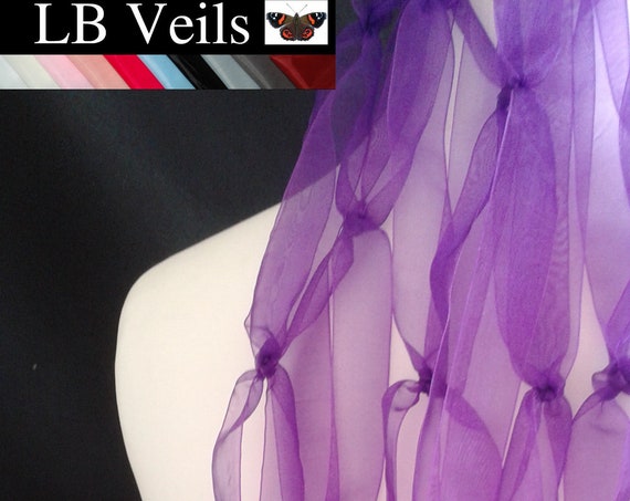 Purple Ribbon Veil Wedding Bridal Prom LB Veils LBV188 UK