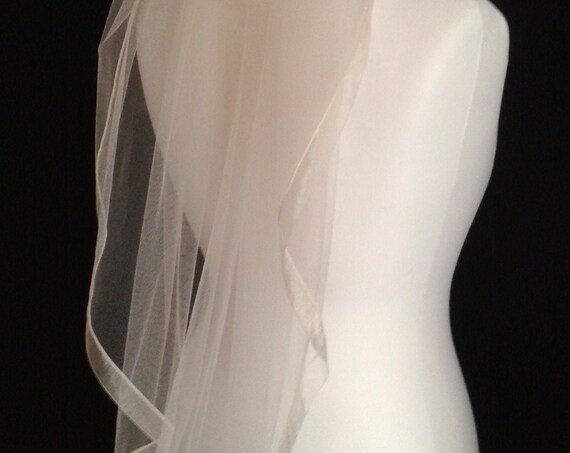 Ribbon Edge 1 Tier Veil Plain Wedding LB Veils LBV183 UK