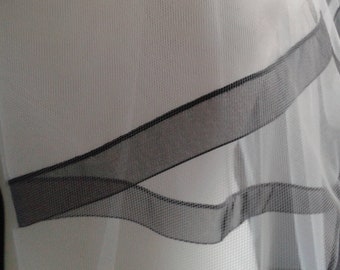 Black Ribbon Edge 2 Tier Veil Plain Wedding LB Veils LBV184 UK