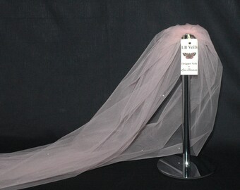 1 Single Tier Crystal Wedding Veil Blush Pink LB Veils LBV158 UK