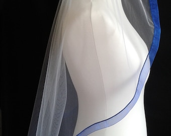 Royal Blue Ribbon Edge 1 Tier Veil Plain Wedding  LB Veils LBV183 UK
