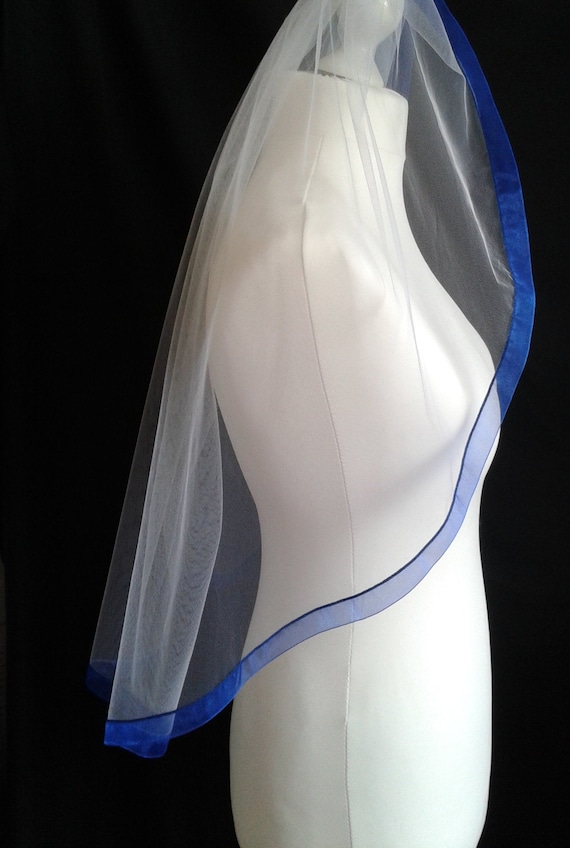 Royal Blue Ribbon Edge 1 Tier Veil Plain Wedding  LB Veils LBV183 UK