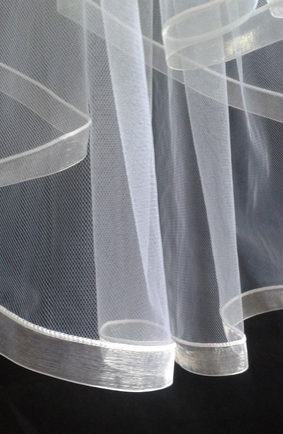 Ribbon Edge 2 Tier Veil Wedding Bridal Any Colour LB Veils LBV184 UK