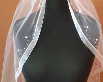 Wedding Veil Crystal Flowers Ribbon Edge Scalloped LB Veils UK LBV207