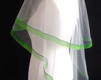 Green Ribbon Edge 2 Tier Veil  Wedding LB Veils LBV184 UK