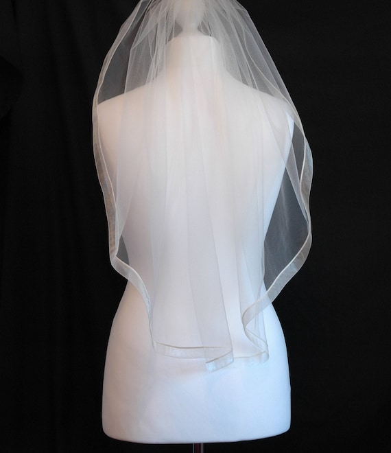 1 Tier Wedding Veil Ribbon Edge Beige Grey Blue Black Silver Ivory LB Veils LBV183 UK